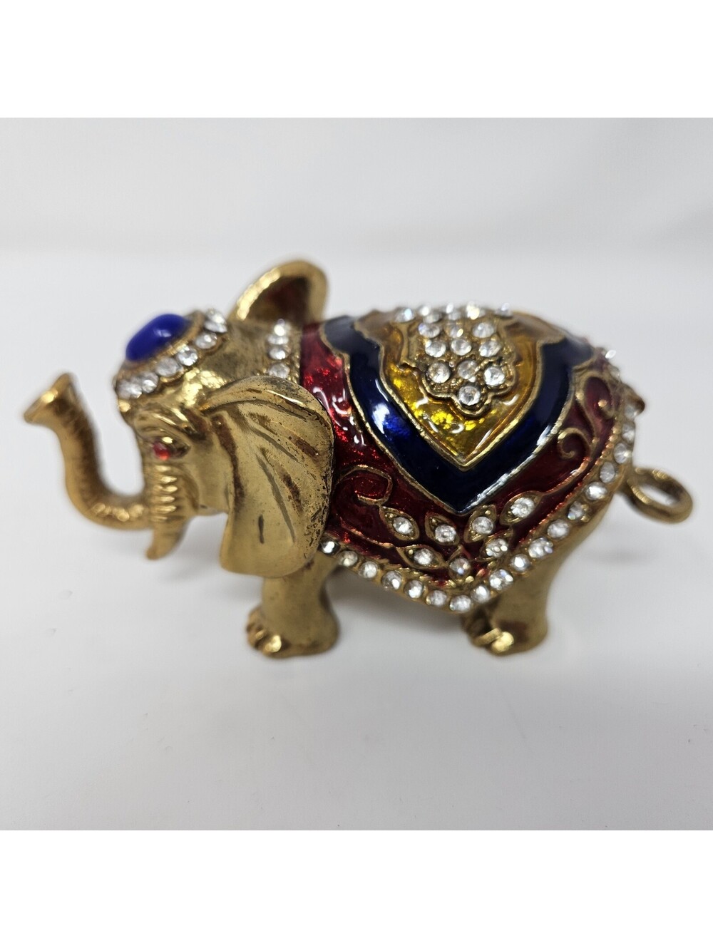 Jeweled Elephant Hinged Trinket Box Set 3 Gold Tone Rhinestones 4th Trunk Broken - Picture 4 of 16